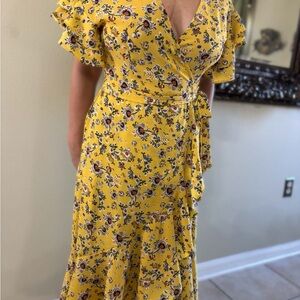 Max Studio Yellow Floral Midi Dress